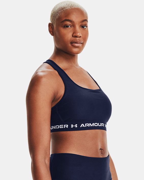Women's Armour® Mid Crossback Sports Bra, Navy, pdpMainDesktop image number 2